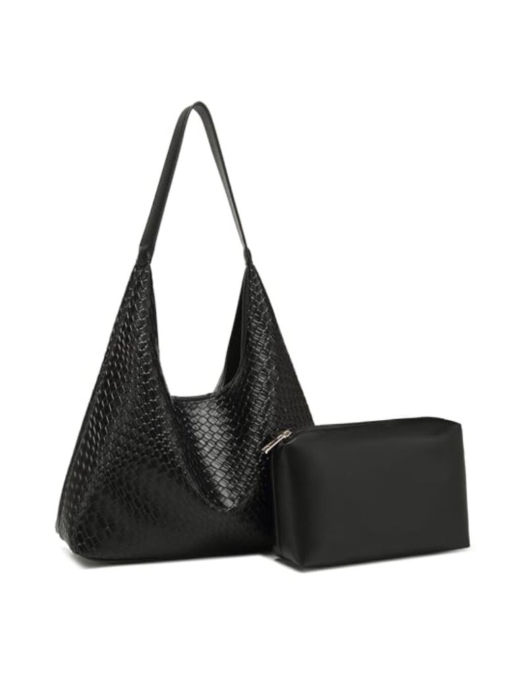 Woven Tote Bag Faux Leather Hobo Shoulder Handbag with Cosmetic Bag